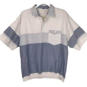 Vintage Grandpa Pullover Collared Polo Shirt Striped Colorblock Retro Size L